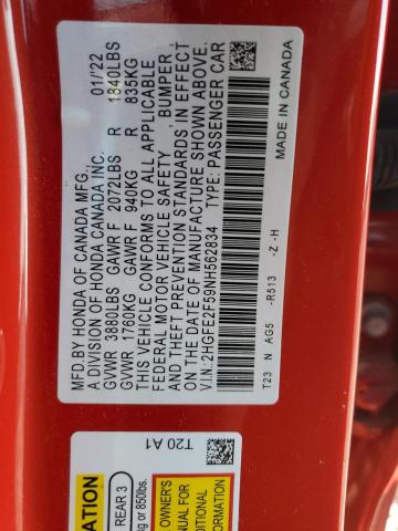 2022 HONDA CIVIC SPOR 2HGFE2F59NH562834