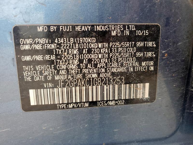 2016 SUBARU CROSSTREK LIMITED JF2GPAKC1G8213253