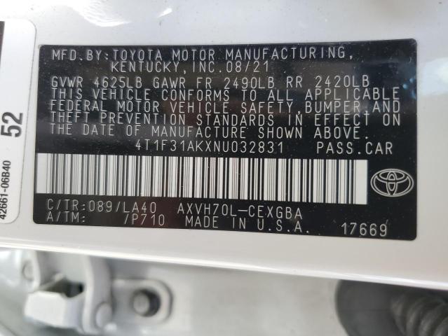 2022 TOYOTA CAMRY XLE 4T1F31AKXNU032831
