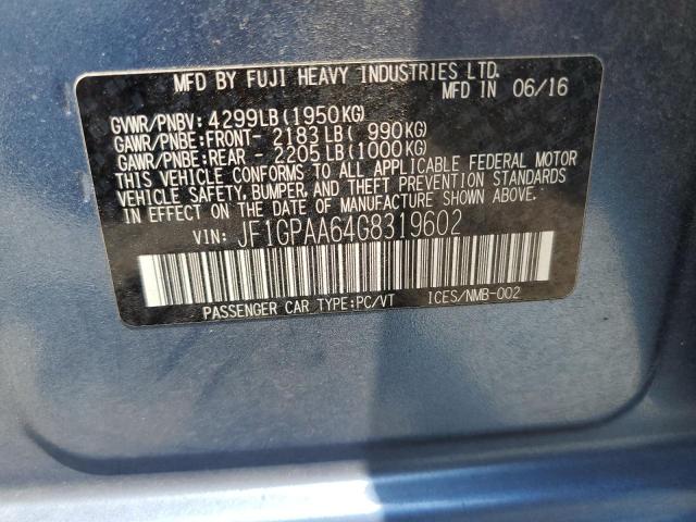 2016 SUBARU IMPREZA JF1GPAA64G8319602