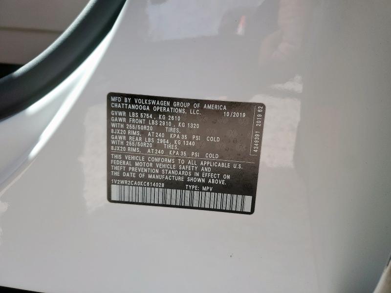2019 VOLKSWAGEN ATLAS SE 1V2WR2CA0KC614028