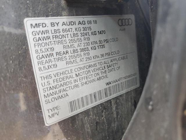 2019 AUDI Q7 PREMIUM WA1AAAF71KD002499