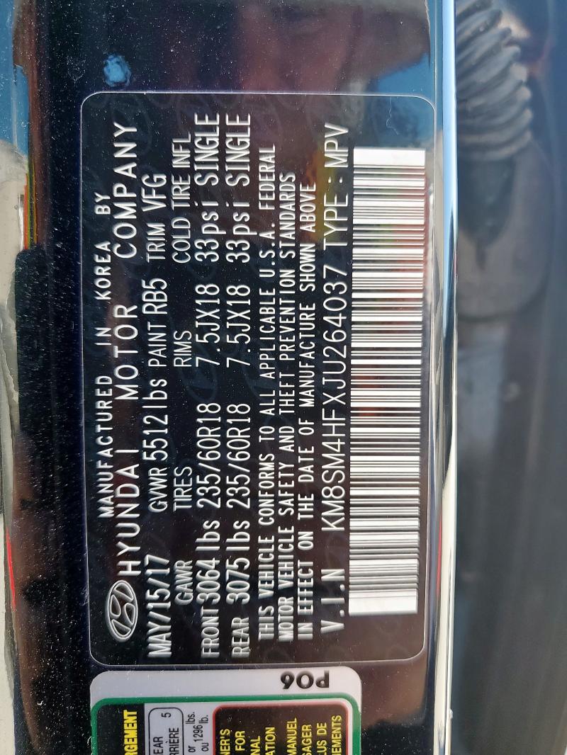 2018 HYUNDAI SANTA FE S - KM8SM4HFXJU264037
