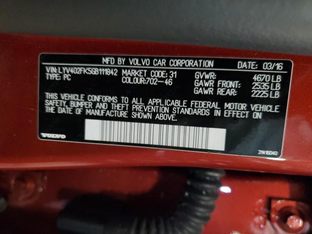2016 VOLVO S60 PREMIE LYV402FK5GB111842