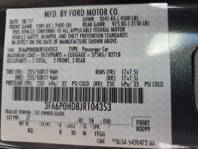 2018 FORD FUSION SE - 3FA6P0HD8JR104353