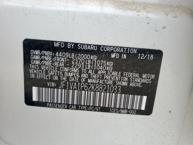 2019 SUBARU WRX LIMITE JF1VA1P62K8821033