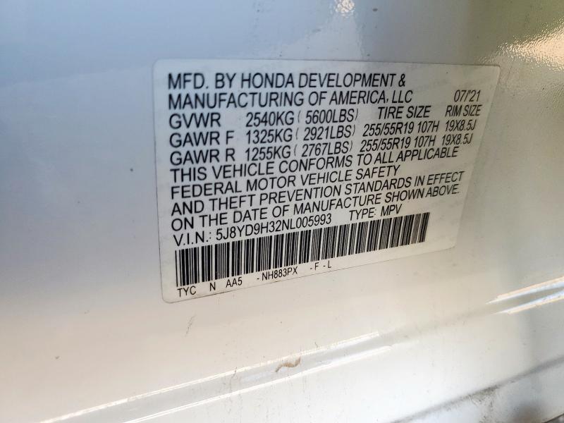 2022 ACURA MDX 5J8YD9H32NL005993