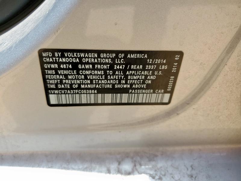 2015 VOLKSWAGEN PASSAT SEL 1VWCV7A37FC053864