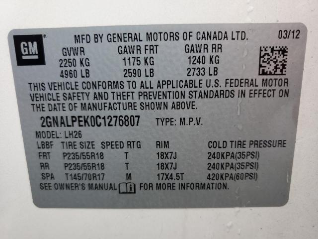 2012 CHEVROLET EQUINOX LT - 2GNALPEK0C1276807