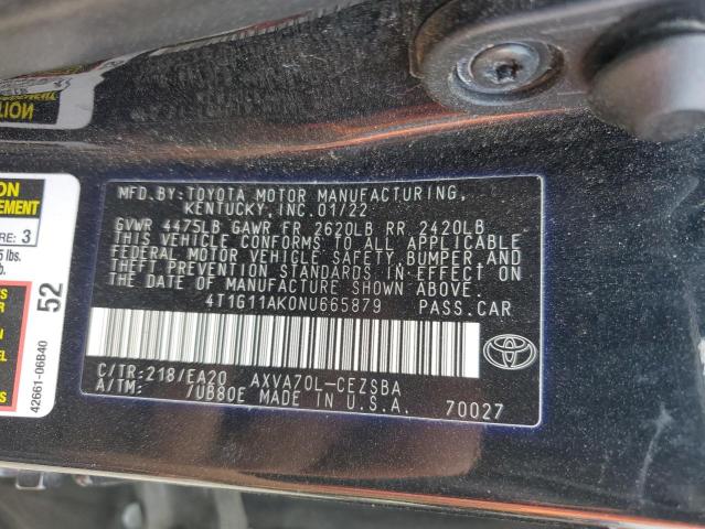 2022 TOYOTA CAMRY SE - 4T1G11AK0NU665879