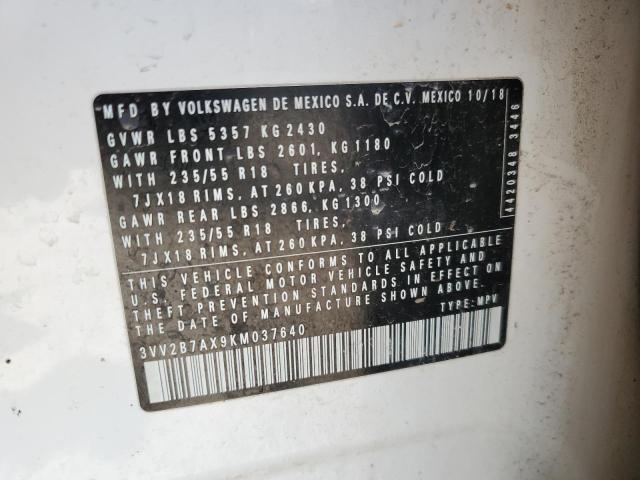 2019 VOLKSWAGEN TIGUAN SE 3VV2B7AX9KM037640