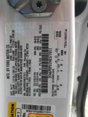 2017 FORD FUSION SE - 3FA6P0PU2HR377011