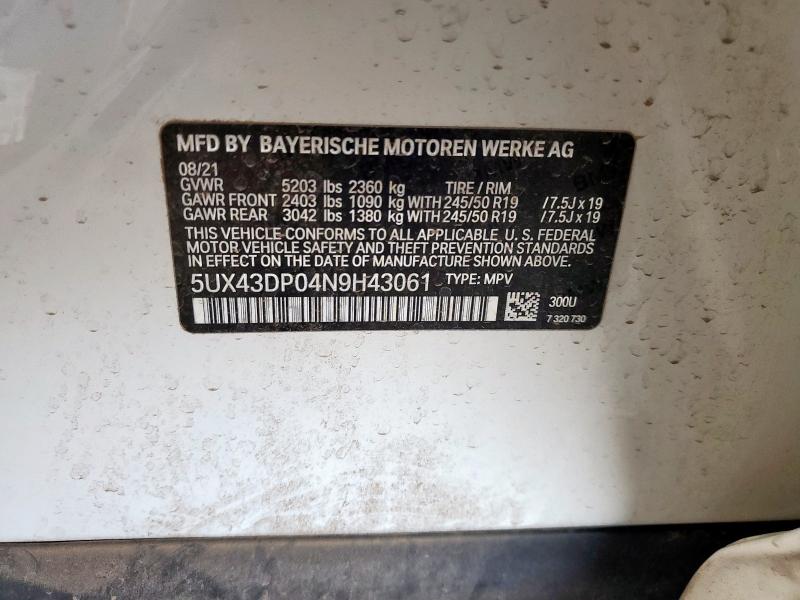 2022 BMW X3 SDRIVE3 5UX43DP04N9H43061