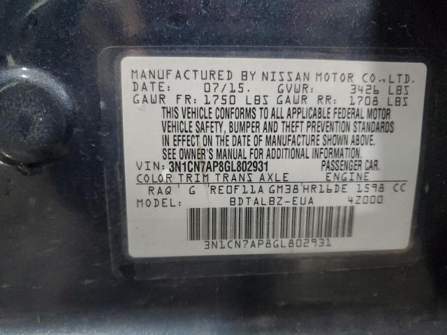 2016 NISSAN VERSA S - 3N1CN7AP8GL802931