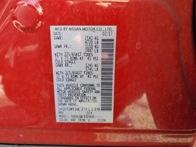 2017 NISSAN ROGUE SV H 5N1ET2MT1HC791139