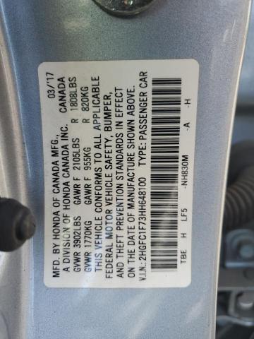 2017 HONDA CIVIC EXL 2HGFC1F73HH648100