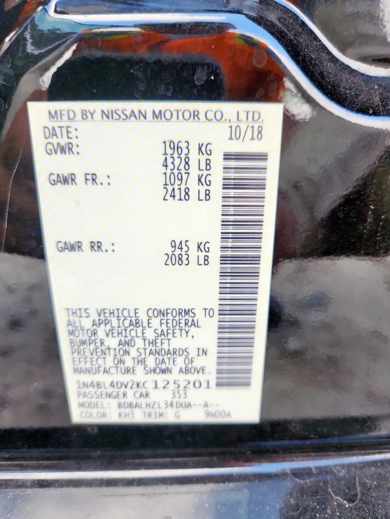 2019 NISSAN ALTIMA SV - 1N4BL4DV2KC125201