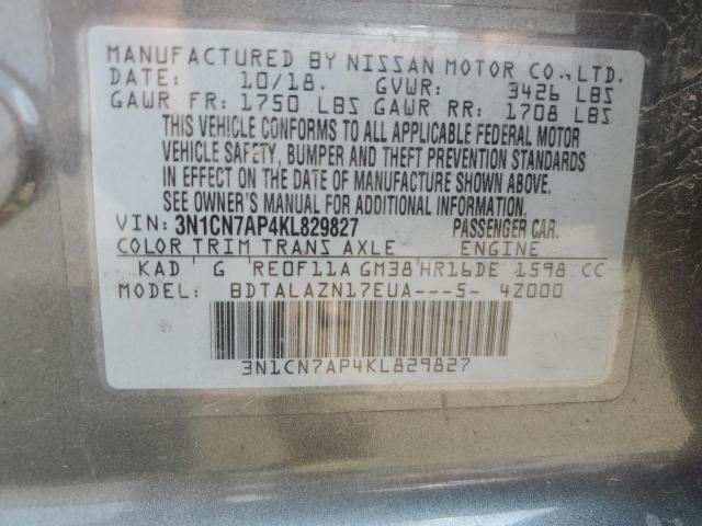 2019 NISSAN VERSA S - 3N1CN7AP4KL829827
