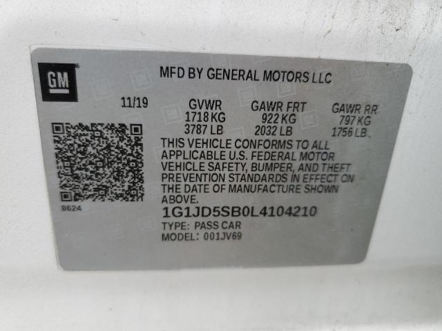 2020 CHEVROLET SONIC LT - 1G1JD5SB0L4104210