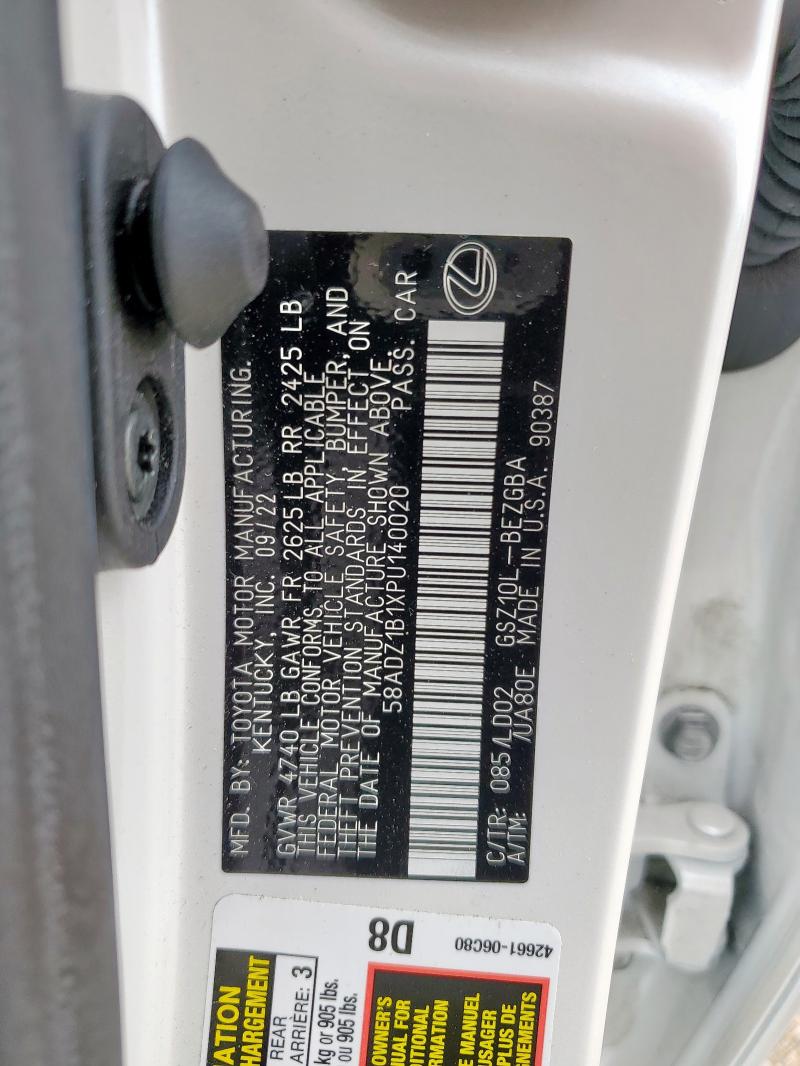 2023 LEXUS ES 350 BAS 58ADZ1B1XPU140020