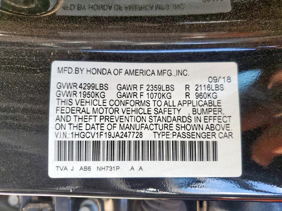 2018 HONDA ACCORD LX 1HGCV1F19JA247728