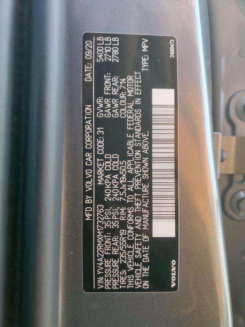 2021 VOLVO XC60 T6 R- YV4A22RMXM1732763