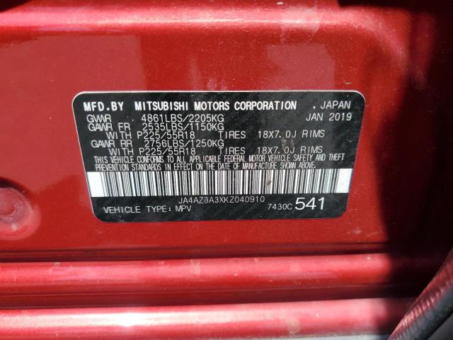 2019 MITSUBISHI OUTLANDER JA4AZ3A3XKZ040910