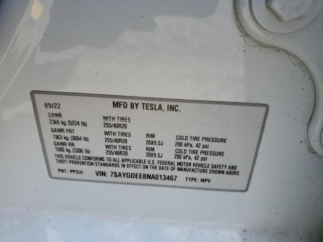 2022 TESLA MODEL Y 7SAYGDEE8NA013467