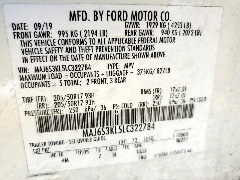 2020 FORD ECOSPORT T - MAJ6S3KL5LC322784