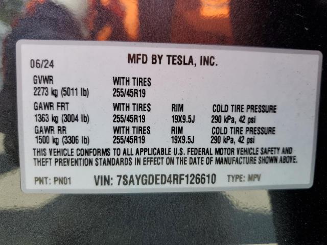 2024 TESLA MODEL Y 7SAYGDED4RF126610