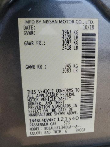 2019 NISSAN ALTIMA SV - 1N4BL4DV4KC121540