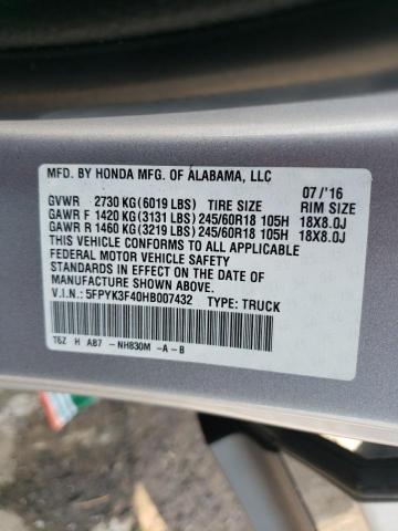 2017 HONDA RIDGELINE 5FPYK3F40HB007432