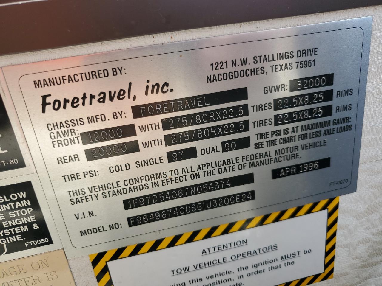 Lot #3254580171 1996 FRRV MOTORHOME