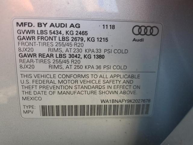 2019 AUDI Q5 PREMIUM WA1BNAFY9K2027678