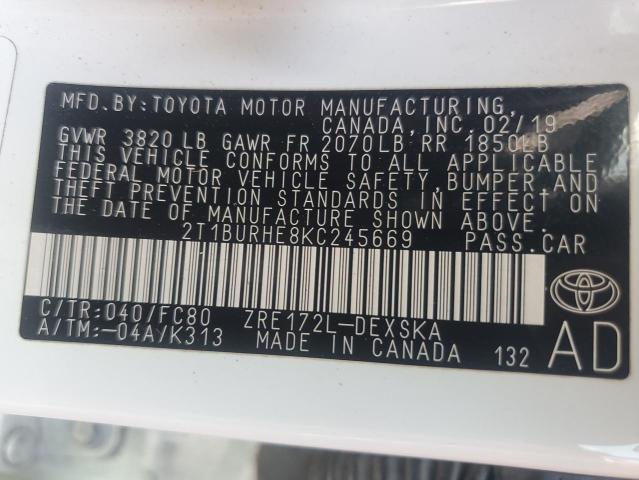 2019 TOYOTA COROLLA L - 2T1BURHE8KC245669