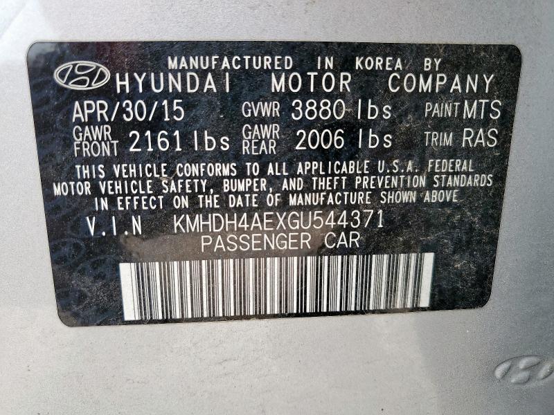 2016 HYUNDAI ELANTRA SE KMHDH4AEXGU544371