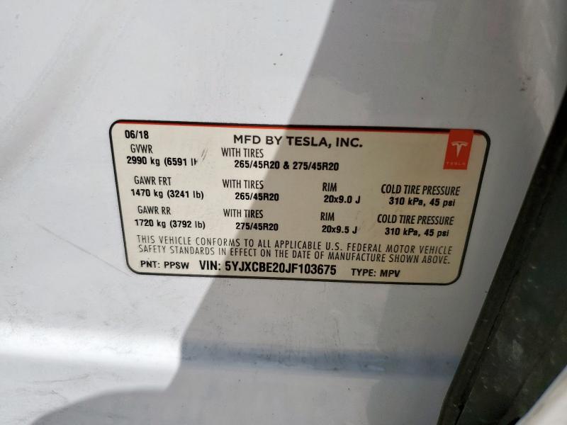 2018 TESLA MODEL X 5YJXCBE20JF103675