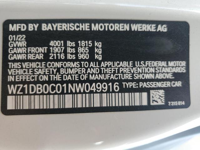 2022 TOYOTA SUPRA BASE WZ1DB0C01NW049916