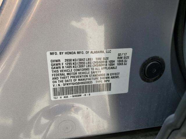 2017 HONDA PILOT EXL - 5FNYF6H58HB020935
