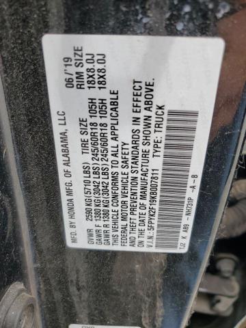 2019 HONDA RIDGELINE 5FPYK2F19KB007811