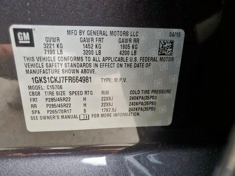 2015 GMC YUKON DENA 1GKS1CKJ7FR664981