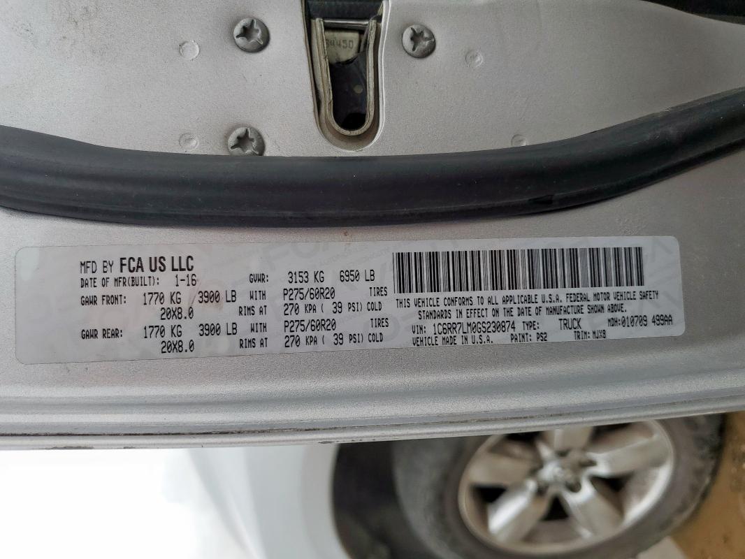 2016 RAM 1500 SLT 1C6RR7LM0GS230874
