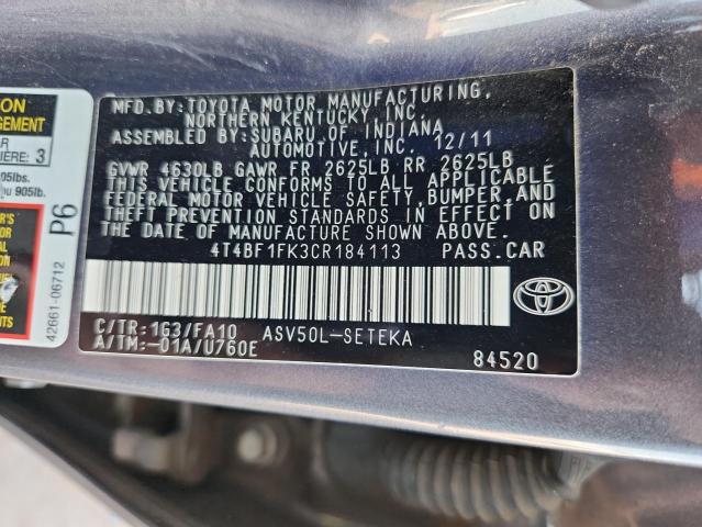 2012 TOYOTA CAMRY BASE - 4T4BF1FK3CR184113
