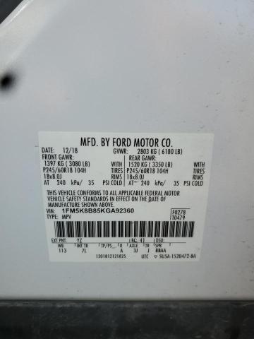 2019 FORD EXPLORER 1FM5K8B85KGA92360