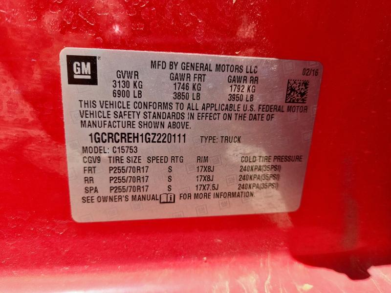 2016 CHEVROLET SILVERADO - 1GCRCREH1GZ220111