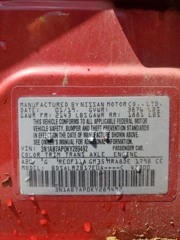 2019 NISSAN SENTRA S 3N1AB7AP0KY289492