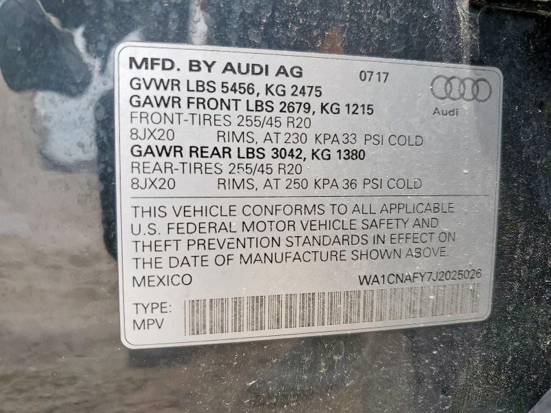 2018 AUDI Q5 PRESTIG WA1CNAFY7J2025026