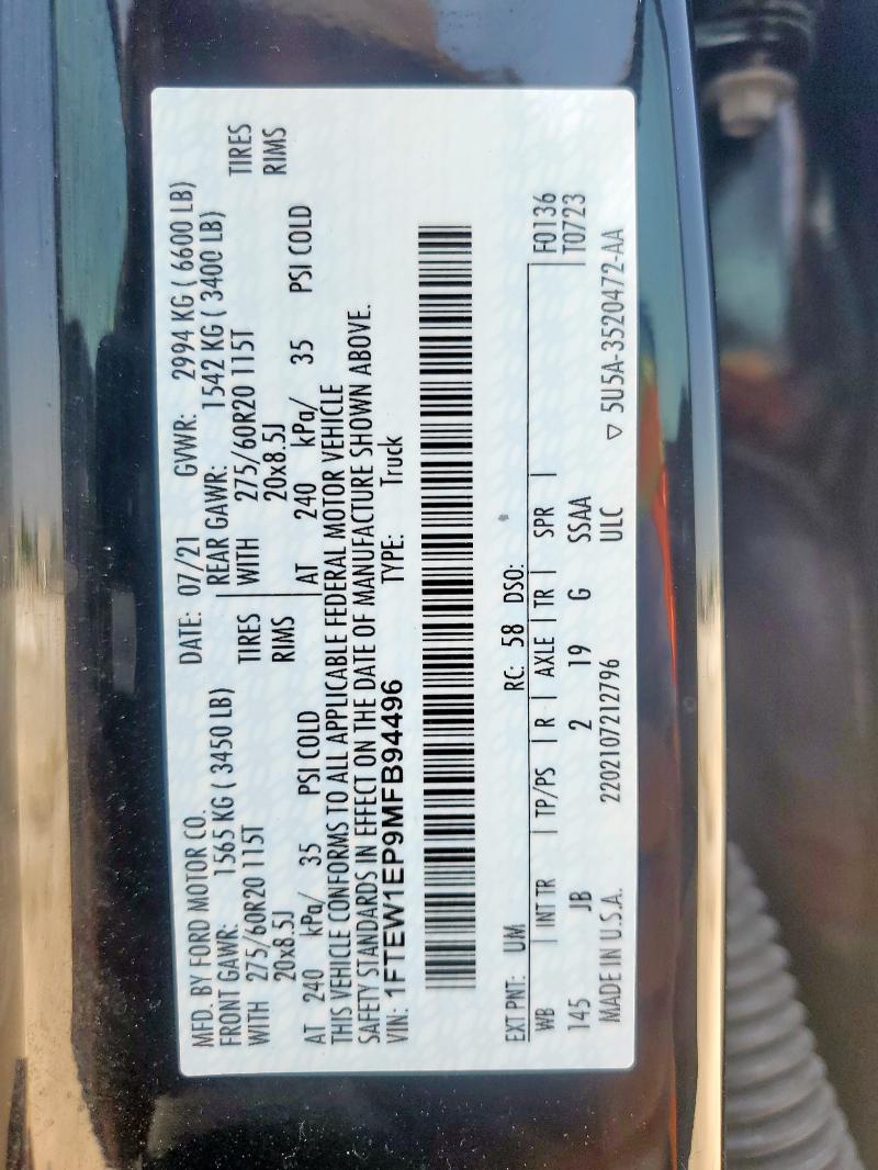 2021 FORD F150 SUPER - 1FTEW1EP9MFB94496