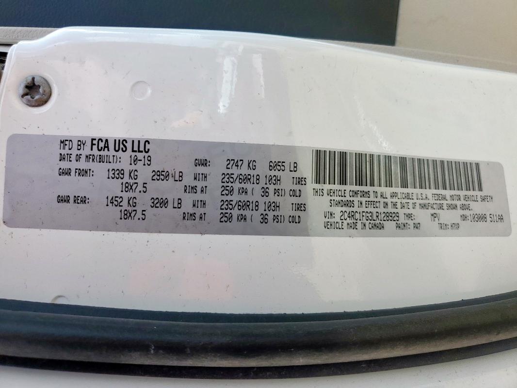 2020 CHRYSLER PACIFICA T 2C4RC1FG3LR128929