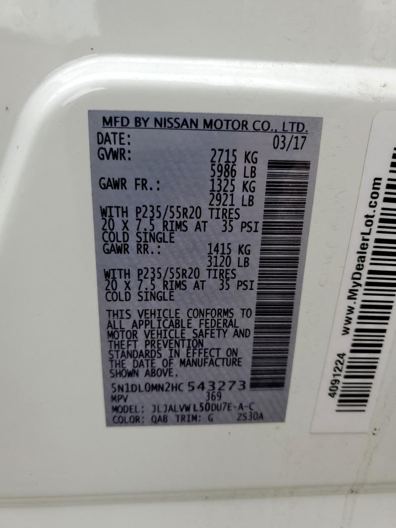 2017 INFINITI QX60 5N1DL0MN2HC543273